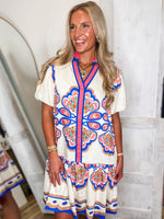 Load image into Gallery viewer, Great Start Ecru Multi Print Mini Dress
