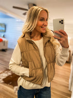 Load image into Gallery viewer, My Best Guess Mocha Cropped Puffer Vest
