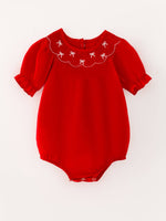 Load image into Gallery viewer, Bow Smocked Red Romper
