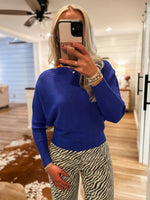 Load image into Gallery viewer, Here For You Royal Blue Knit PINCH Pico Sweater
