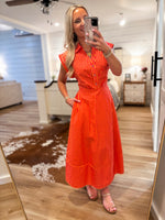 Load image into Gallery viewer, Way Out Hot Pink/Orange Stripe Midi Dress
