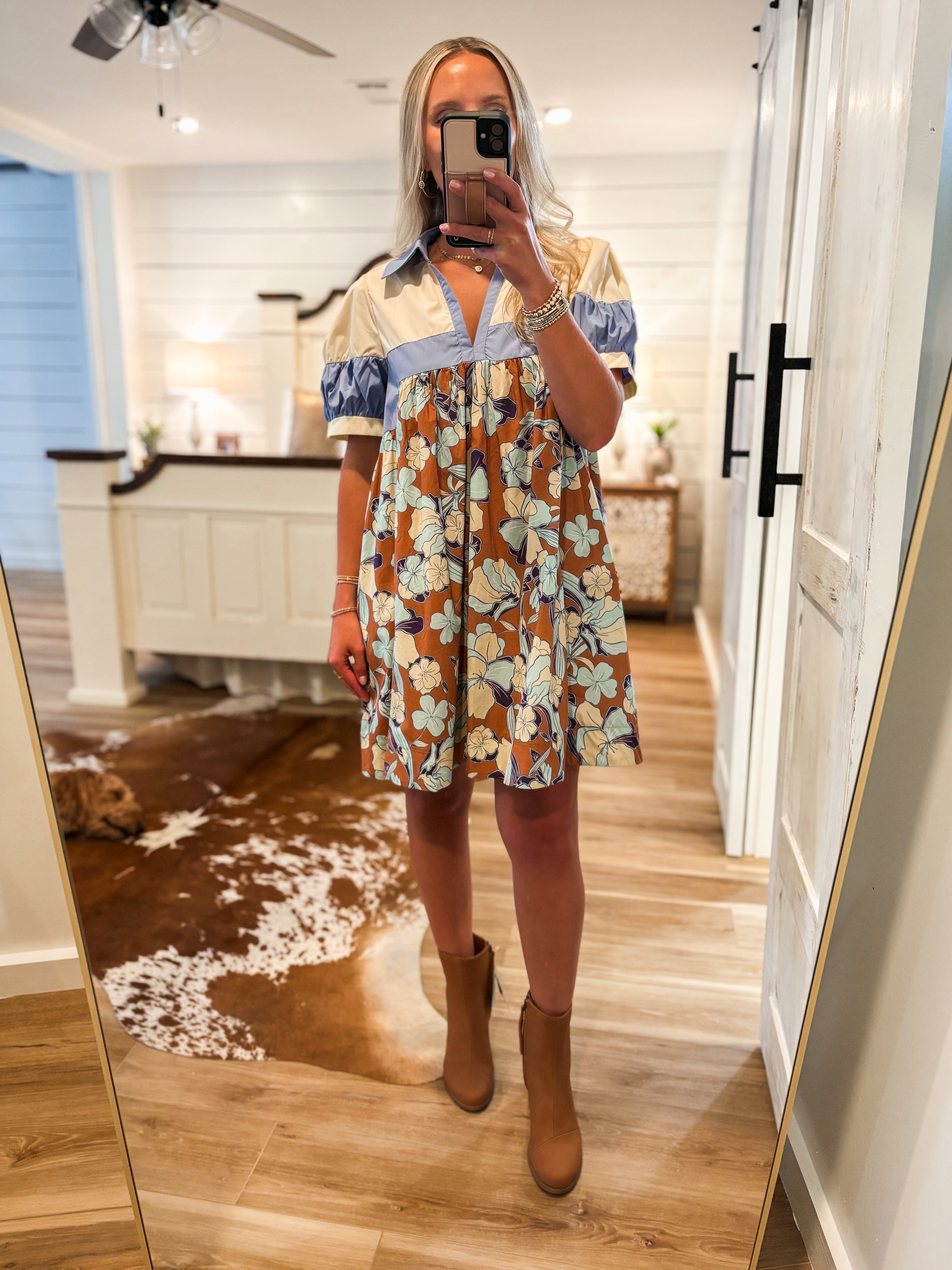 Feeling In Fall Rust Floral Mini Dress