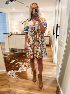 Feeling In Fall Rust Floral Mini Dress