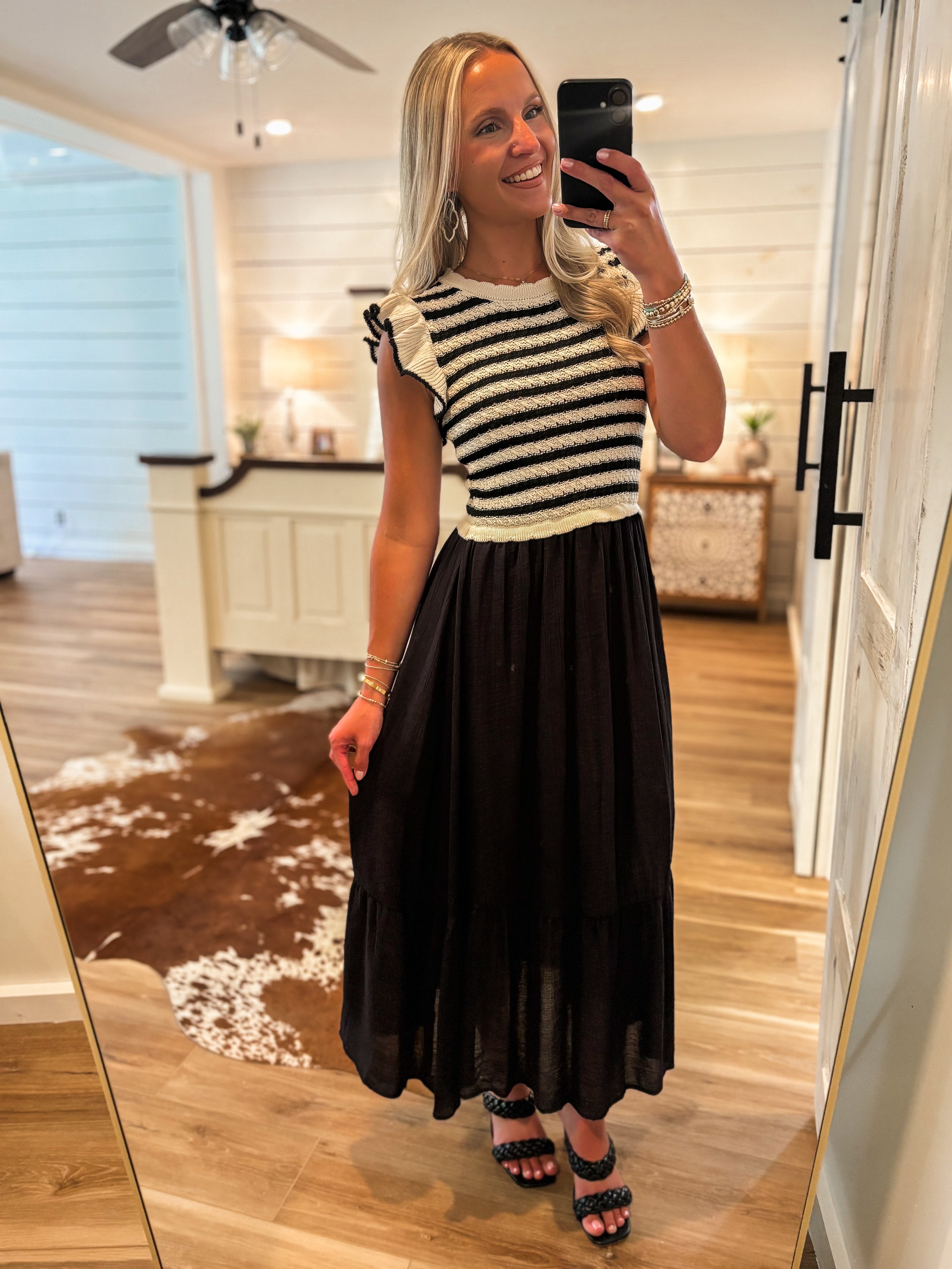 Trusting In You Ivory & Black Knit Midi Dress