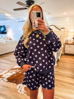 Load image into Gallery viewer, Plans To Go Navy Polka Dot Pullover &amp; Shorts Set
