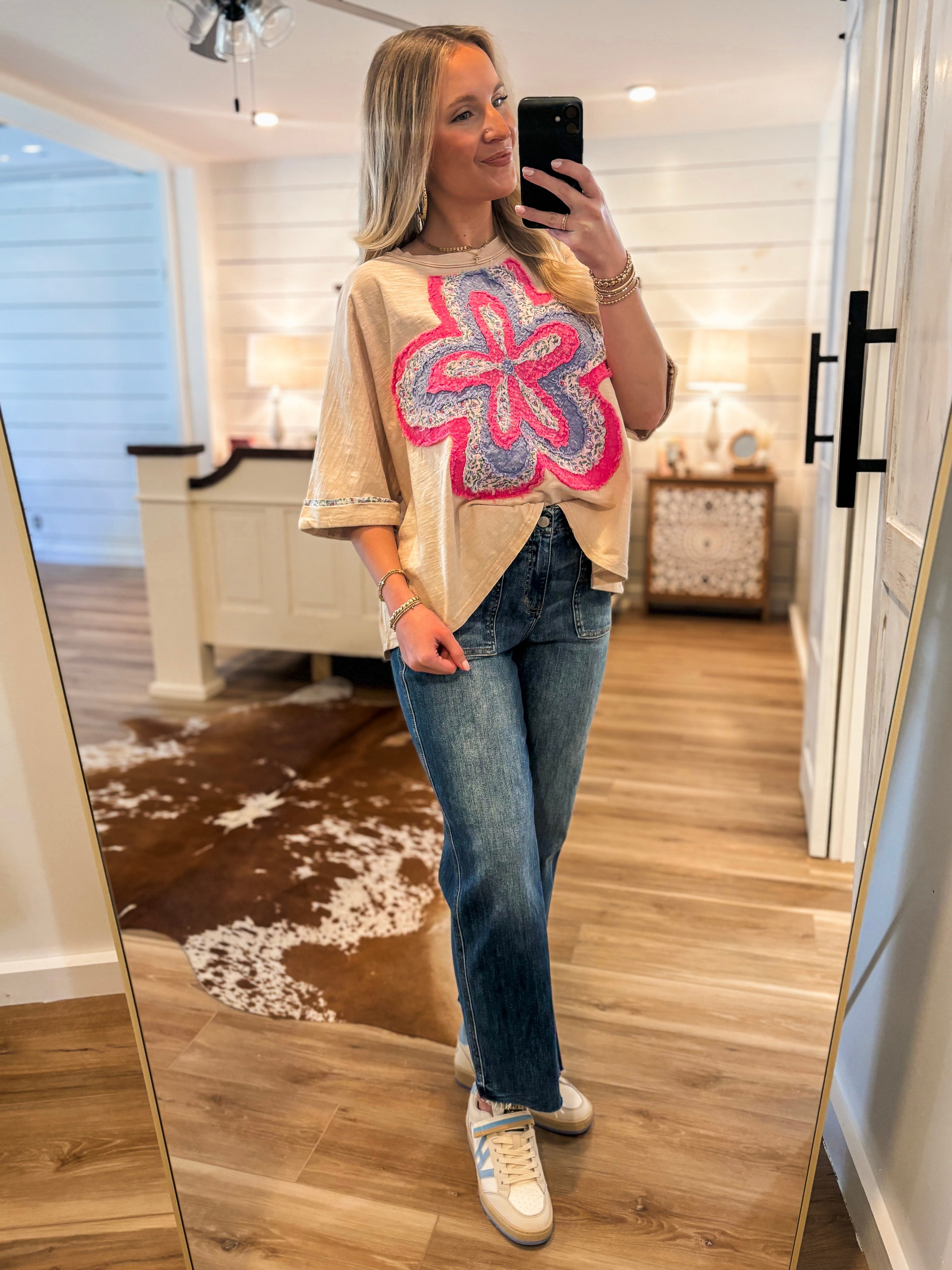 Good Mood Cream Flower Patch Tee