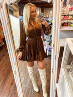 Load image into Gallery viewer, Make It Up To Me Brown Velvet Dress
