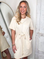 Load image into Gallery viewer, Checking Lists Ecru Tee Shirt Dress
