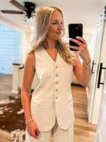 Load image into Gallery viewer, Make Them Stare Cream Vest Blouse &amp; Trouser Pant Set
