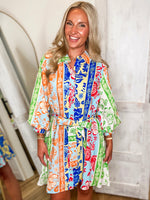 Load image into Gallery viewer, Time Has Come Multi Botanical Mini Dress
