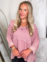 Load image into Gallery viewer, Time For It Mauve Mineral Washed Easel Blouse
