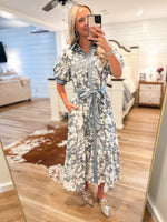 Load image into Gallery viewer, Carry You Slate Blue Floral Midi Dress
