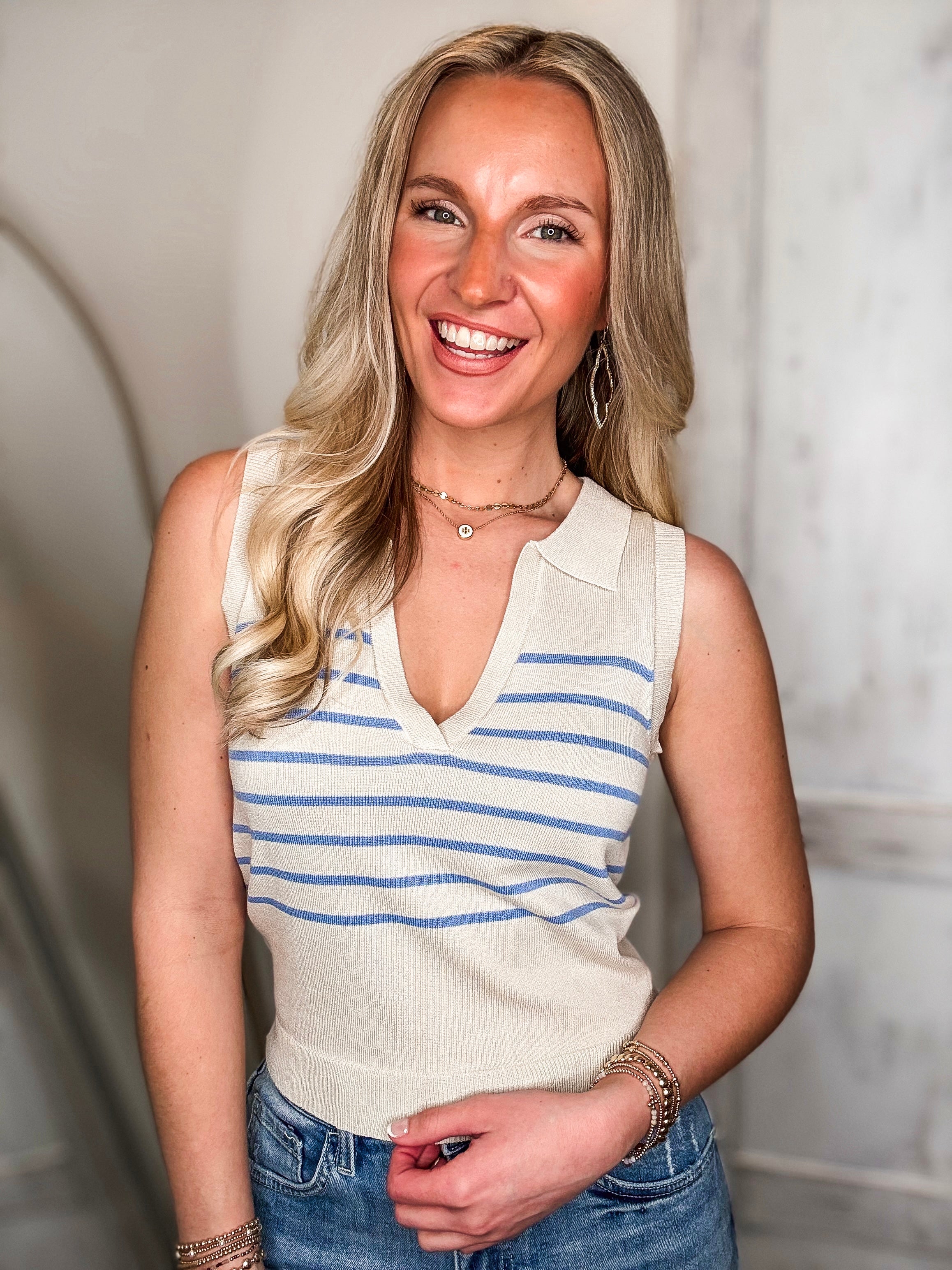 High Hopes Sand Stripe Polo Tank