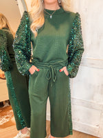 Load image into Gallery viewer, Joyous Day Hunter Green Sequin Pants
