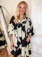 Load image into Gallery viewer, Never Knew Black &amp; Taupe Floral Mini Dress
