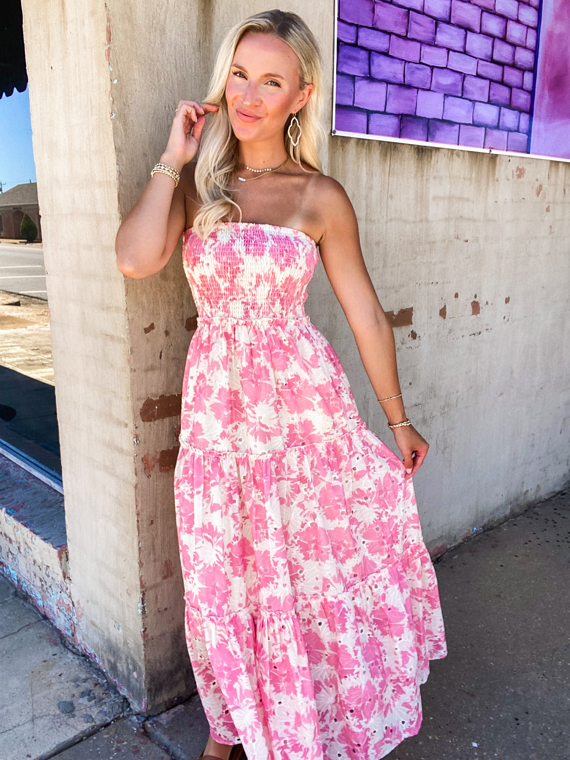 Summer Era Pink Floral Strapless Maxi Dress