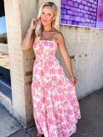 Load image into Gallery viewer, Summer Era Pink Floral Strapless Maxi Dress
