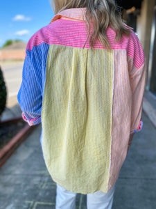 Sun Is Rising Pastel Striped Button Up Blouse