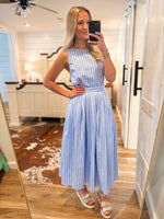 Load image into Gallery viewer, Best Is Coming Blue Striped Tank &amp; Midi Skirt Set
