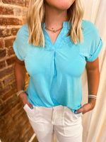 Load image into Gallery viewer, Move Along Neon Blue Short Sleeve Blouse

