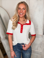 Load image into Gallery viewer, Sweet Remedy Ivory Contrast Knit Blouse

