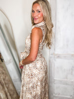 Load image into Gallery viewer, Look For Me Taupe Leopard Midi Dress
