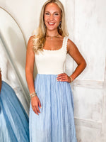 Load image into Gallery viewer, Above This Taupe &amp; Blue Pin Stripe Midi Dress
