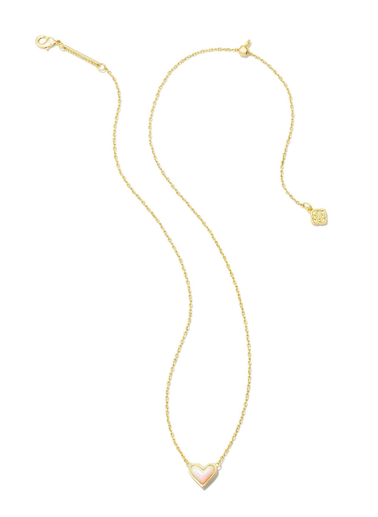 Ari Framed White Opalescent Heart Pendant Gold Necklace