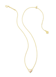 Ari Framed White Opalescent Heart Pendant Gold Necklace