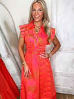 Load image into Gallery viewer, Way Out Hot Pink/Orange Stripe Midi Dress
