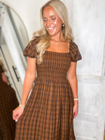 Load image into Gallery viewer, Saving Time Brown Plaid Midi Dress
