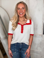 Load image into Gallery viewer, Sweet Remedy Ivory Contrast Knit Blouse

