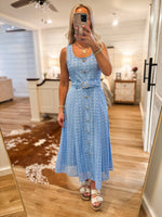 Load image into Gallery viewer, New To Town Blue Eyelet Midi Dress
