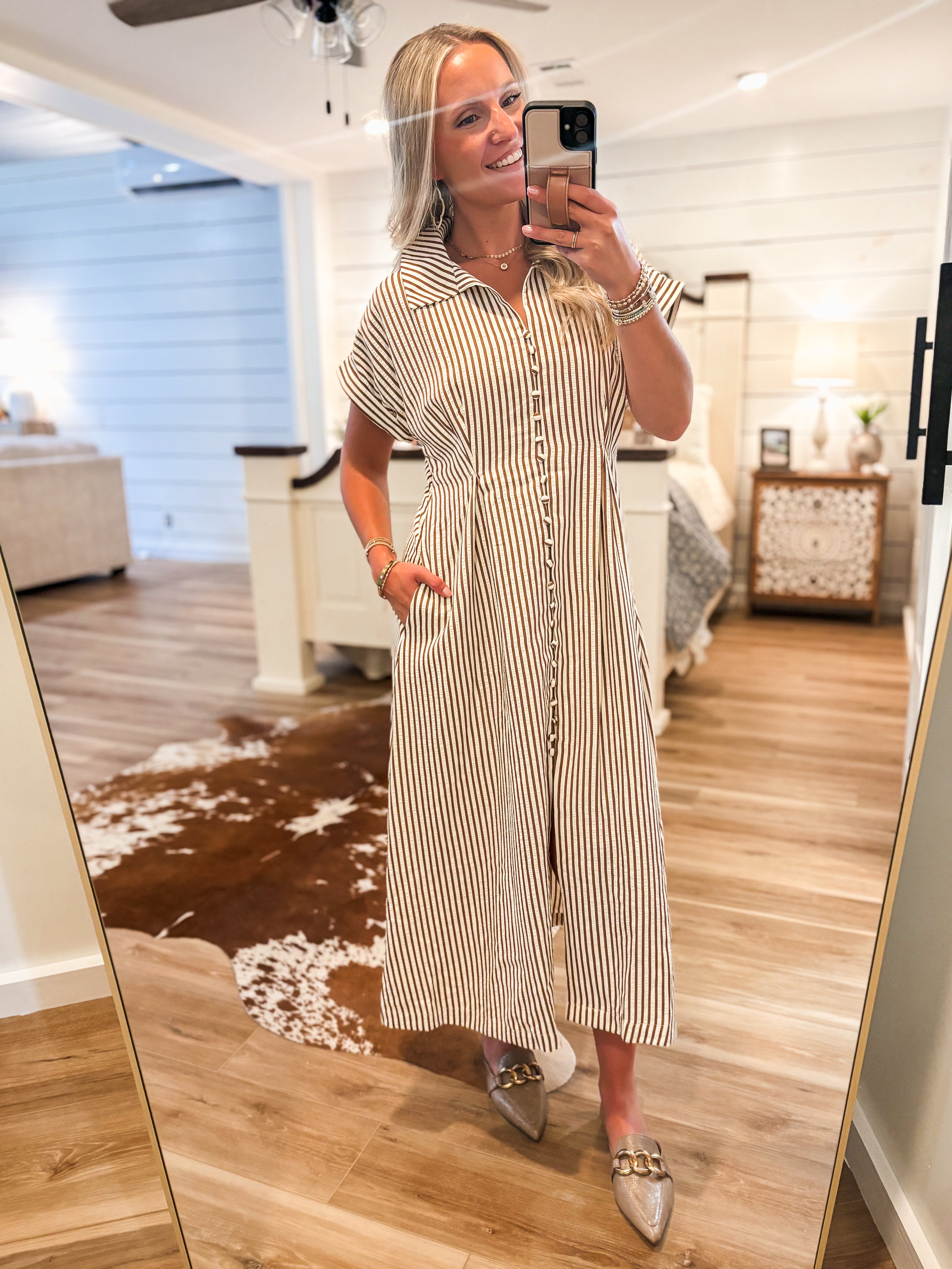 Taking Risks Brown Stripe Midi Dress