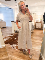 Load image into Gallery viewer, Taking Risks Brown Stripe Midi Dress
