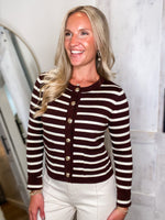 Load image into Gallery viewer, Right Moment Brown &amp; Ivory Button Down Sweater
