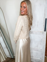 Load image into Gallery viewer, Champagne Knit Sweater 2 pc Satin Dress
