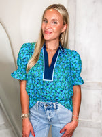 Load image into Gallery viewer, Good Days Navy &amp; Green Floral Blouse
