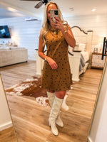 Load image into Gallery viewer, Taupe Suede Polka Dot Mini Dress
