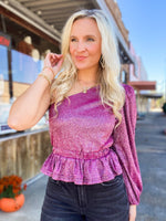 Load image into Gallery viewer, Living Loud Magenta Glitter One Shoulder Blouse
