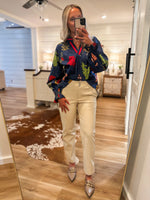 Load image into Gallery viewer, Fine Here Royal Blue Floral L/S Blouse
