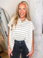 Load image into Gallery viewer, Keep Going White Stripe Polo Top
