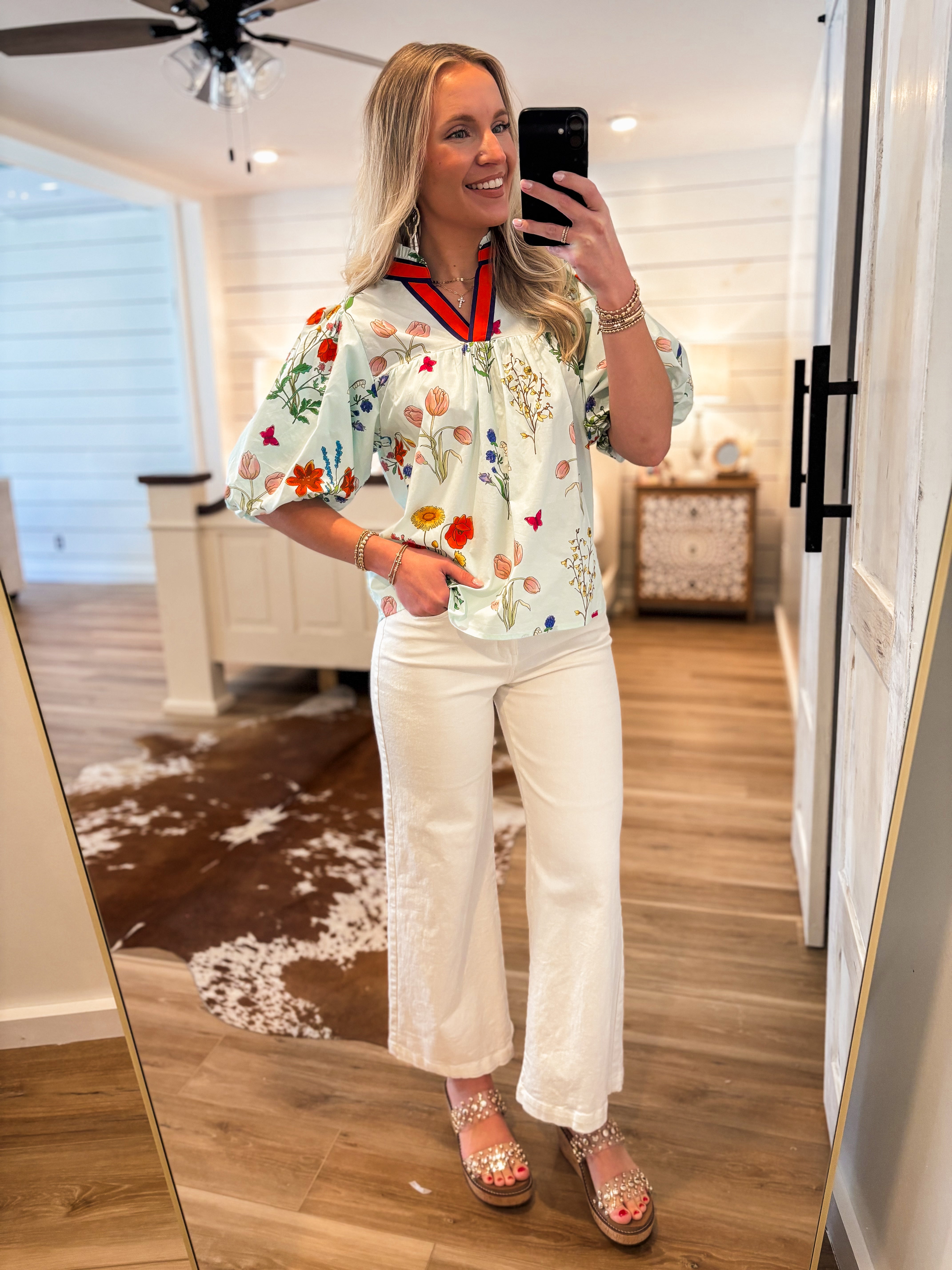 Letting Go Light Blue Floral THML Blouse