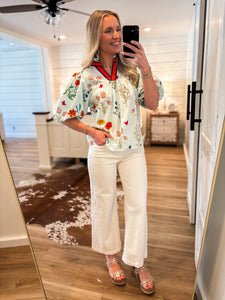 Letting Go Light Blue Floral THML Blouse