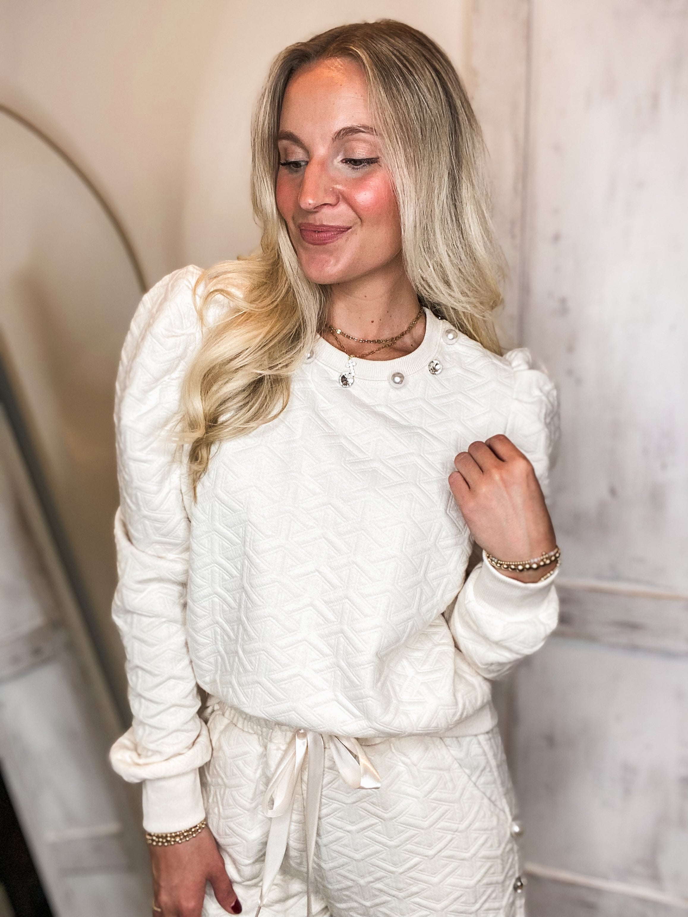 Shining Bright Pearl/Jewel Embellished Ivory Sweater