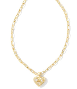 Penny White Crystal Heart Pendant Gold Chain Necklace