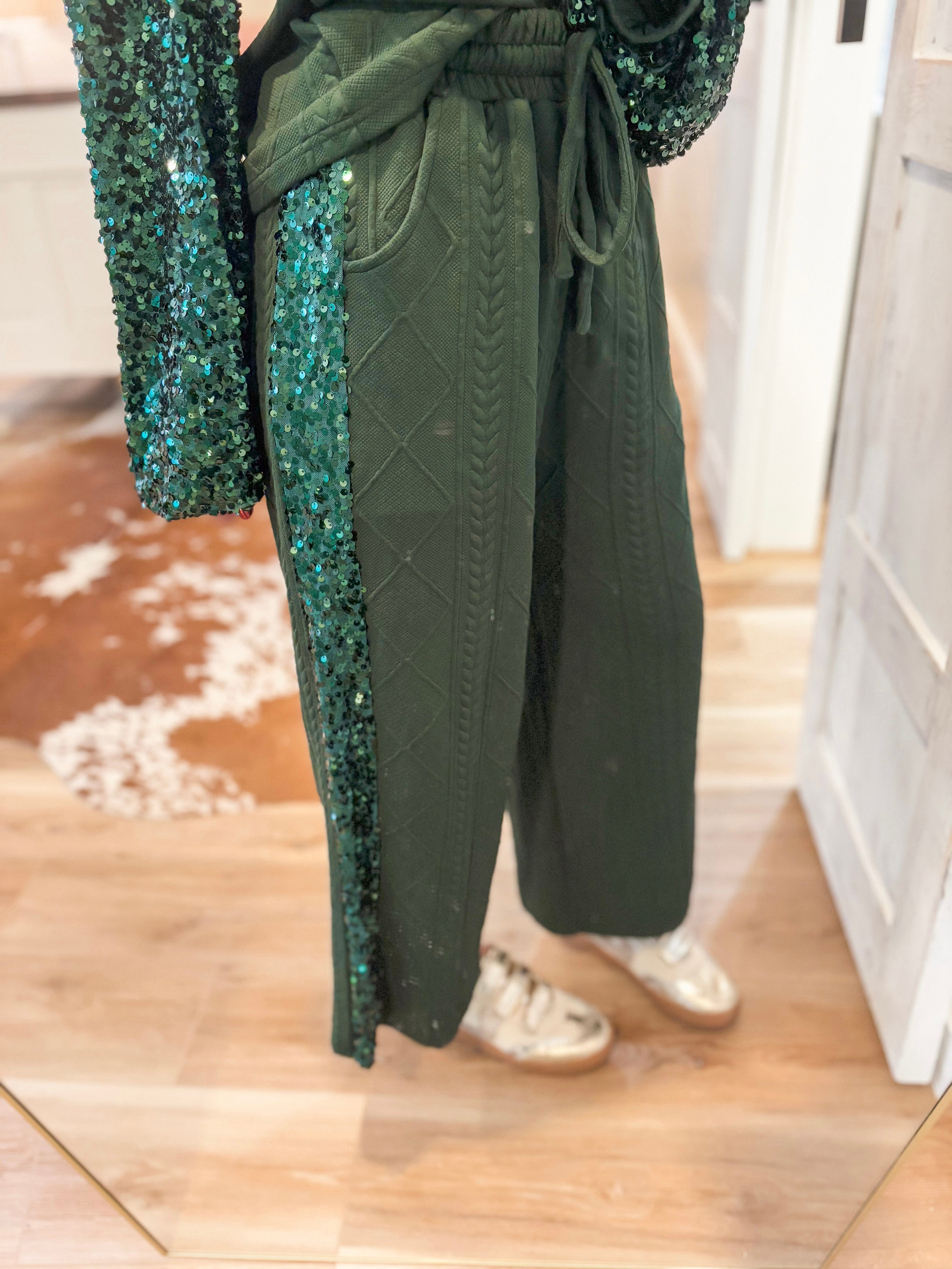 Joyous Day Hunter Green Sequin Pants