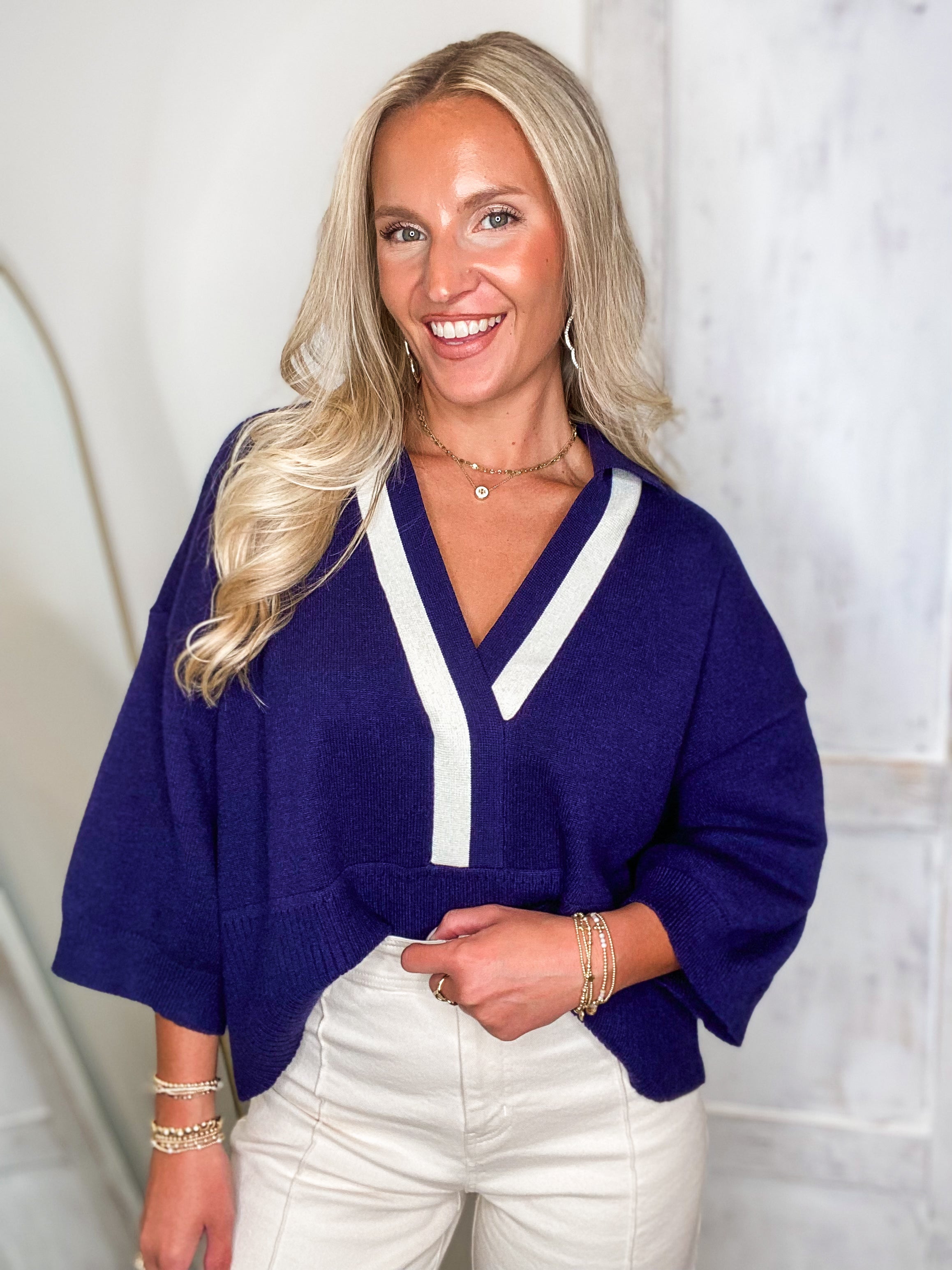 Just Arrived Navy Contrast Sweater