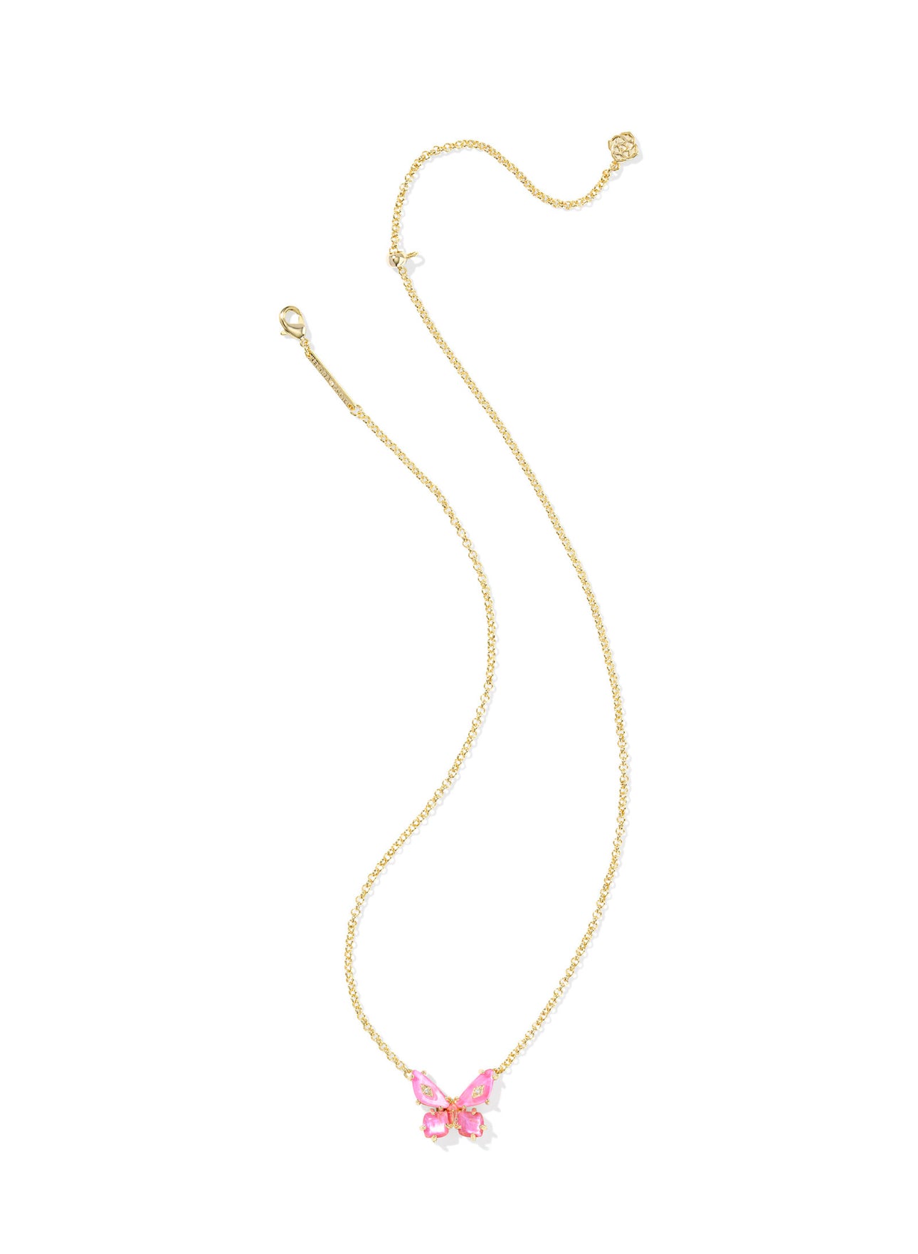 Bianca Pink Mix Butterfly Gold Pendant Necklace