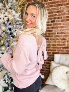 High Of Love Dusty Pink Knitted Bow Sweater